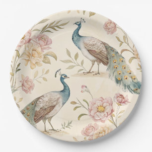 Elegant Peacock Floral Vintage (10) Paper Plates
