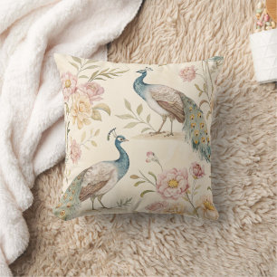 Elegant Peacock Floral Vintage (10) Throw Pillow