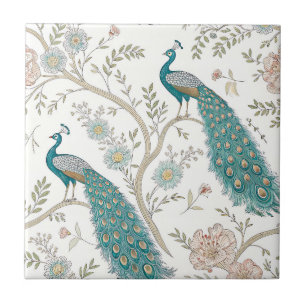 Elegant Peacock Floral Vintage (11) Ceramic Tile