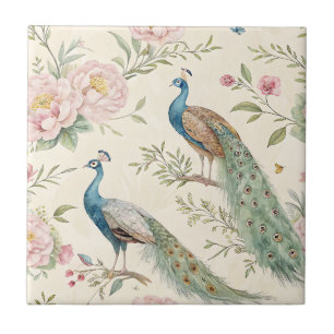 Elegant Peacock Floral Vintage (13) Ceramic Tile