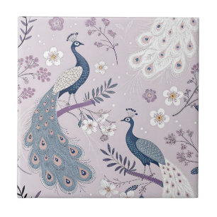Elegant Peacock Floral Vintage (14) Ceramic Tile