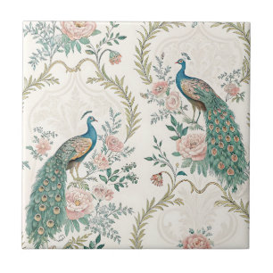 Elegant Peacock Floral Vintage (15) Ceramic Tile