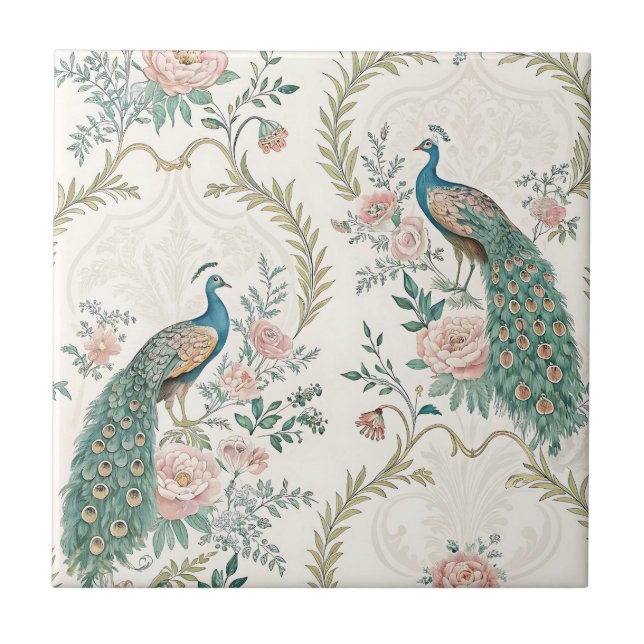 Elegant Peacock Floral Vintage (15) Ceramic Tile (Front)