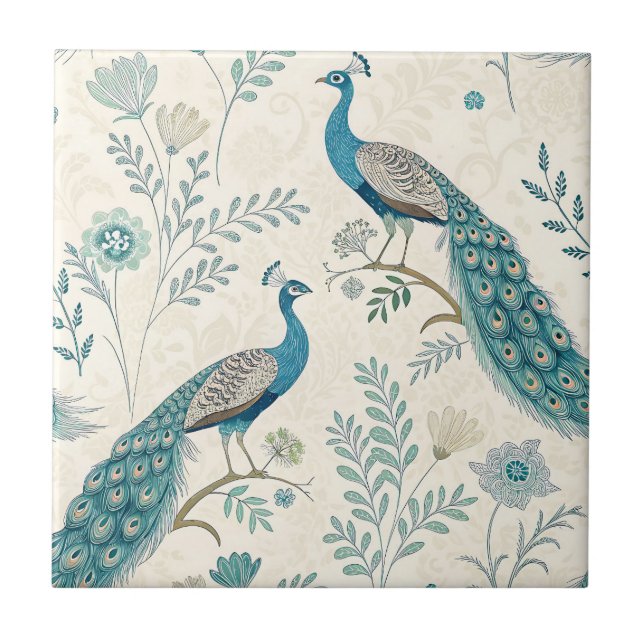 Elegant Peacock Floral Vintage (16) Ceramic Tile (Front)