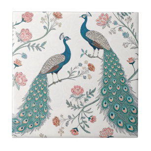 Elegant Peacock Floral Vintage (19) Ceramic Tile