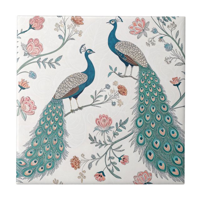 Elegant Peacock Floral Vintage (19) Ceramic Tile (Front)