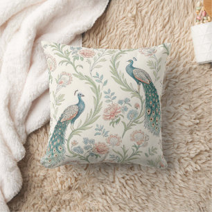 Elegant Peacock Floral Vintage (1) Throw Pillow
