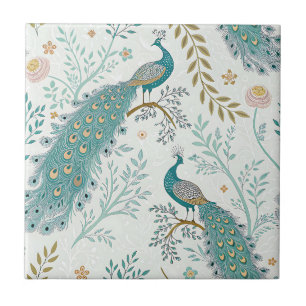 Elegant Peacock Floral Vintage (21) Ceramic Tile