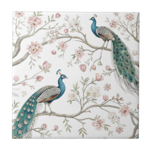 Elegant Peacock Floral Vintage (2) Ceramic Tile