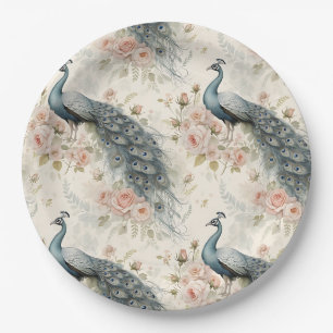 Elegant Peacock Floral Vintage (2) Paper Plates