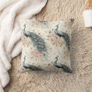 Elegant Peacock Floral Vintage (2) Throw Pillow