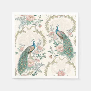 Elegant Peacock Floral Vintage (3) Napkins