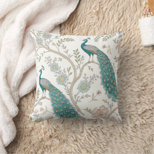 Elegant Peacock Floral Vintage (4) Throw Pillow