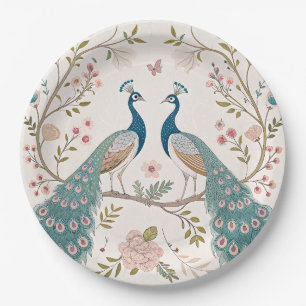 Elegant Peacock Floral Vintage (5) Paper Plates