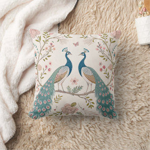 Elegant Peacock Floral Vintage (5) Throw Pillow