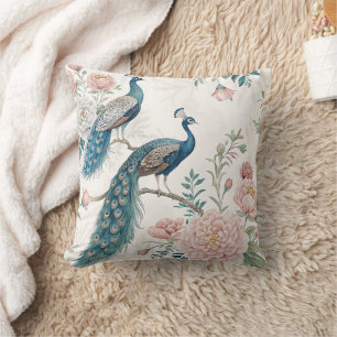 Elegant Peacock Floral Vintage (6) Throw Pillow