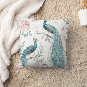 Elegant Peacock Floral Vintage (8) Throw Pillow