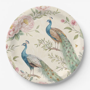 Elegant Peacock Floral Vintage (9) Paper Plates