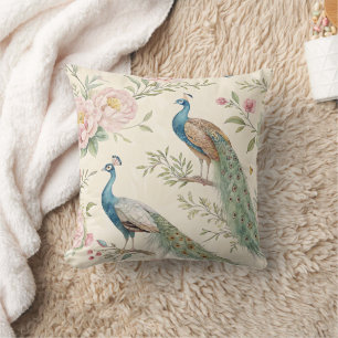 Elegant Peacock Floral Vintage (9) Throw Pillow