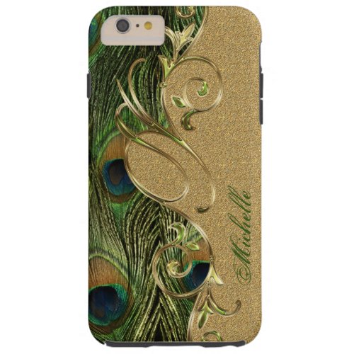 Elegant Peacock Golden Iphone 6 Plus Monogram Tough iPhone 6 Plus Case