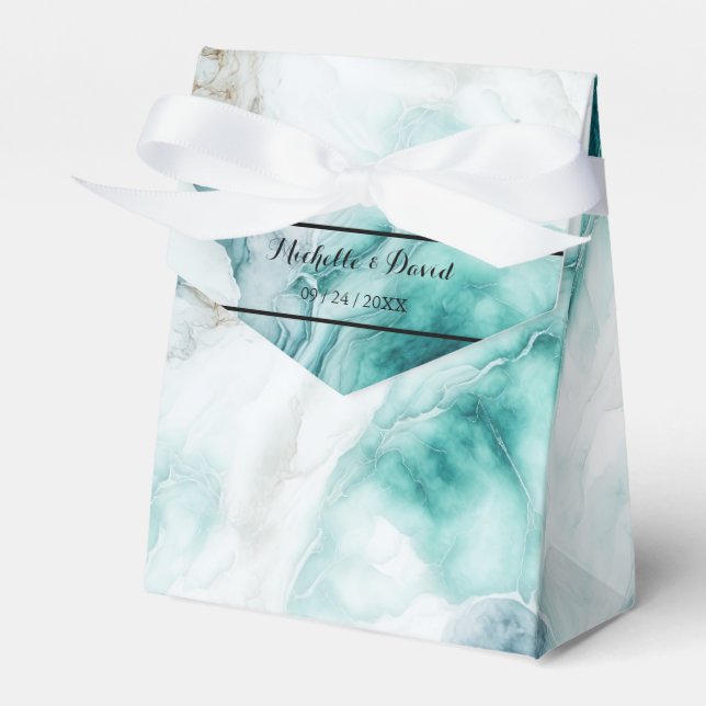 Elegant Peacock Green Marble Wedding Favor Box (Front Side)