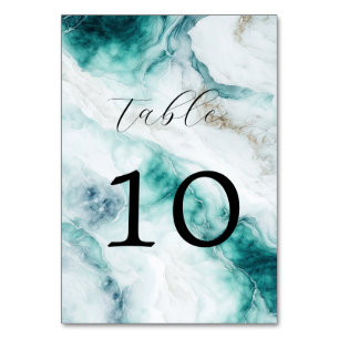 Elegant Peacock Green Marble Wedding Table Number