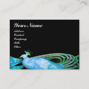 ELEGANT PEACOCK IN AQUA BLUE TEAL GREEN,BLACK BUSINESS CARD