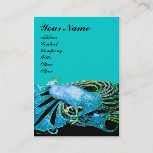 ELEGANT PEACOCK IN AQUA BLUE TEAL GREENBLACK BUSINESS CARD