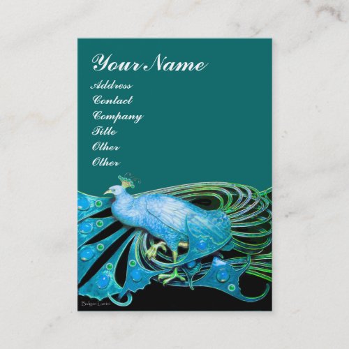 ELEGANT PEACOCK IN AQUA BLUE TEAL GREENBLACK BUSINESS CARD