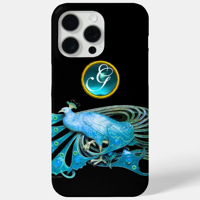 ELEGANT PEACOCK IN BLUE , AQUAMARINE MONOGRAM Case-Mate iPhone CASE (Back)