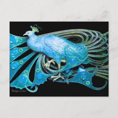 ELEGANT PEACOCK IN BLUE BLACK TEAL POSTCARD