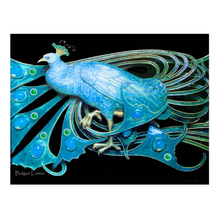 ELEGANT PEACOCK IN BLUE BLACK TEAL POSTCARD