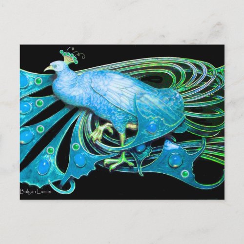 ELEGANT PEACOCK IN BLUE BLACK TEAL POSTCARD