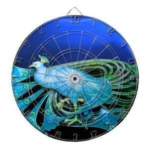 ELEGANT PEACOCK IN BLUE DARTBOARD