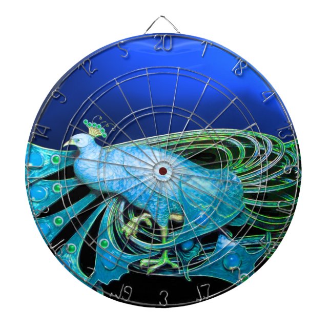 ELEGANT PEACOCK IN BLUE DARTBOARD (Front)