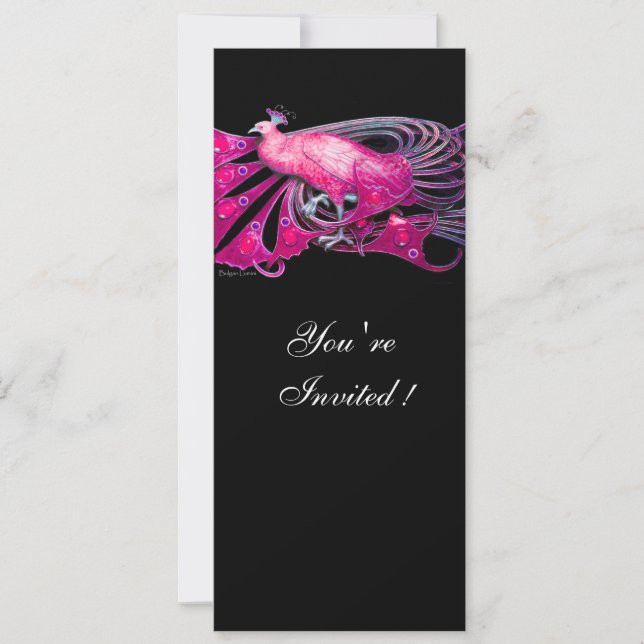ELEGANT PEACOCK IN FUCHSIA ,PINK AND BLACK INVITATION (Front)