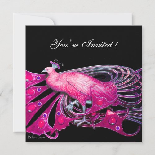 ELEGANT PEACOCK IN FUCHSIA PINK AND BLACK INVITATION