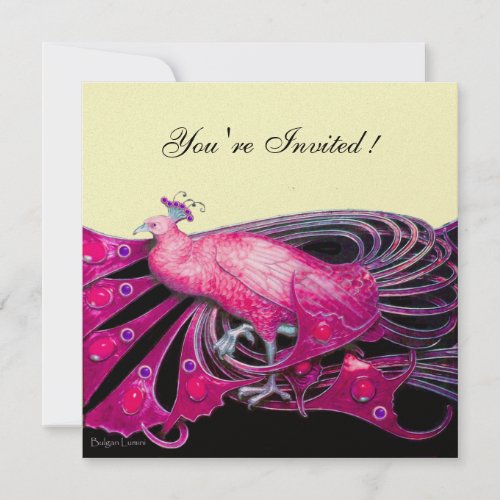 ELEGANT PEACOCK IN FUCHSIA PINK  BLACK AND GOLD INVITATION