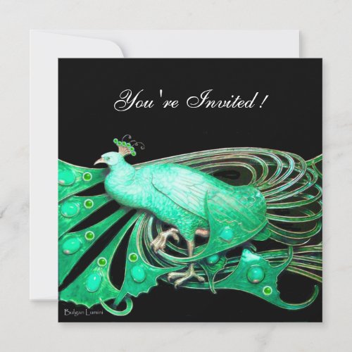 ELEGANT PEACOCK  IN GREEN AND BLACK INVITATION