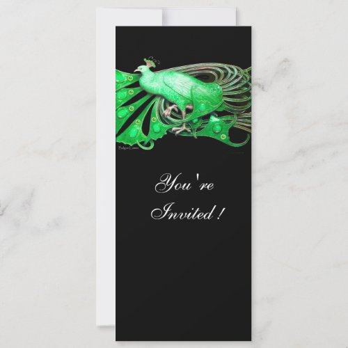 ELEGANT PEACOCK  IN GREEN AND BLACK INVITATION