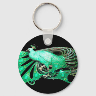ELEGANT PEACOCK IN GREEN AND BLACK KEYCHAIN