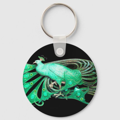 ELEGANT PEACOCK IN  GREEN AND BLACK KEYCHAIN