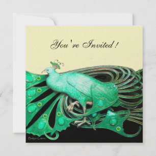 ELEGANT PEACOCK IN GREEN ,BLACK AND GOLD INVITATION