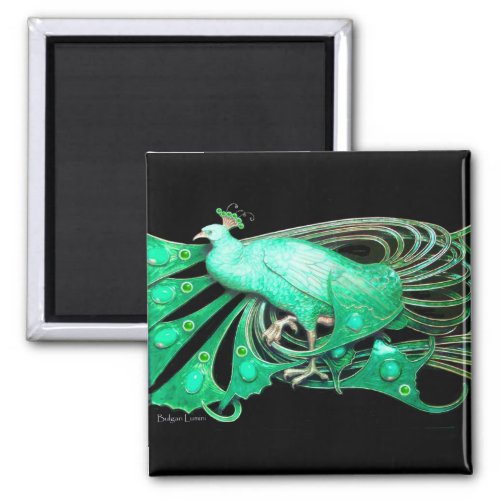 ELEGANT PEACOCK IN GREENBLACK MAGNET