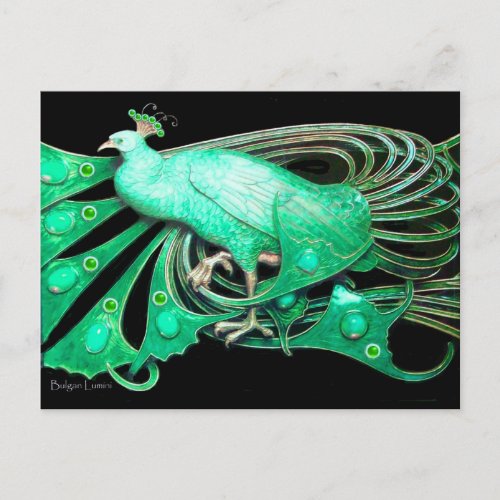 ELEGANT PEACOCK IN GREEN BLACK POSTCARD