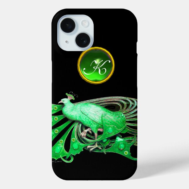 ELEGANT PEACOCK IN GREEN, EMERALD MONOGRAM Case-Mate iPhone CASE (Back)