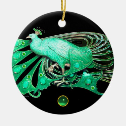 ELEGANT PEACOCK IN GREEN JADE CERAMIC ORNAMENT