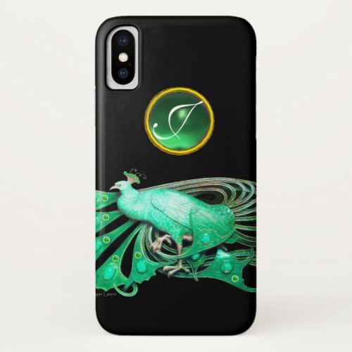 ELEGANT PEACOCK IN GREEN JADE MONOGRAM iPhone XS CASE