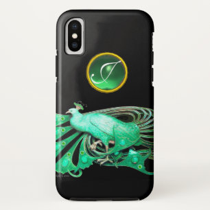 ELEGANT PEACOCK IN GREEN, JADE MONOGRAM iPhone XS CASE