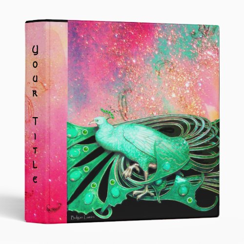 ELEGANT PEACOCK IN GREEN PINKFUCHSIA  BLACK BINDER